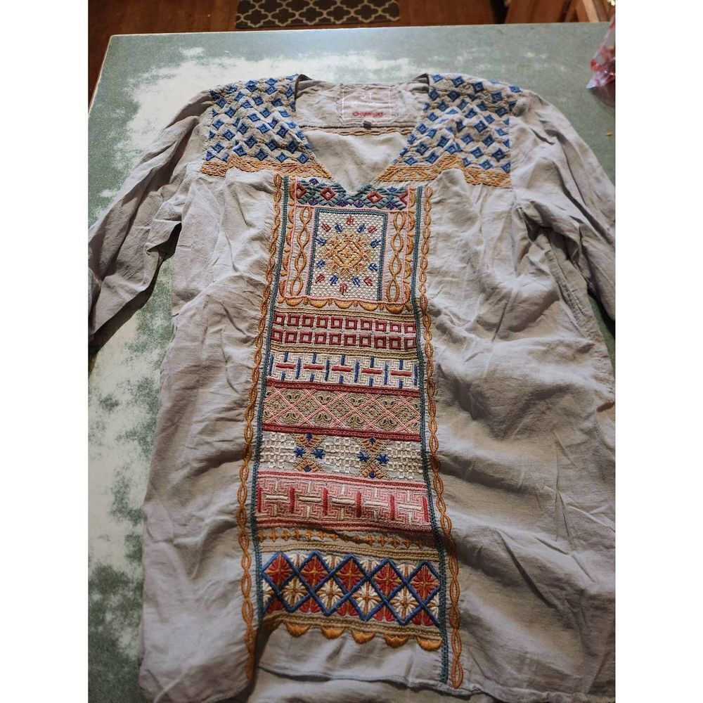 Johnny Was grey embroidered cotton blouse sz XL